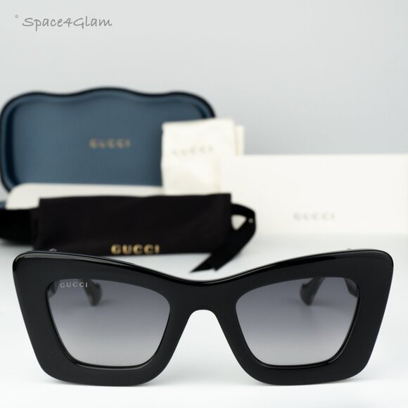 Gucci Women Sunglasses Black Crystal Grey Gradient Butterfly GG1552S 001 NEW - Picture 1 of 10